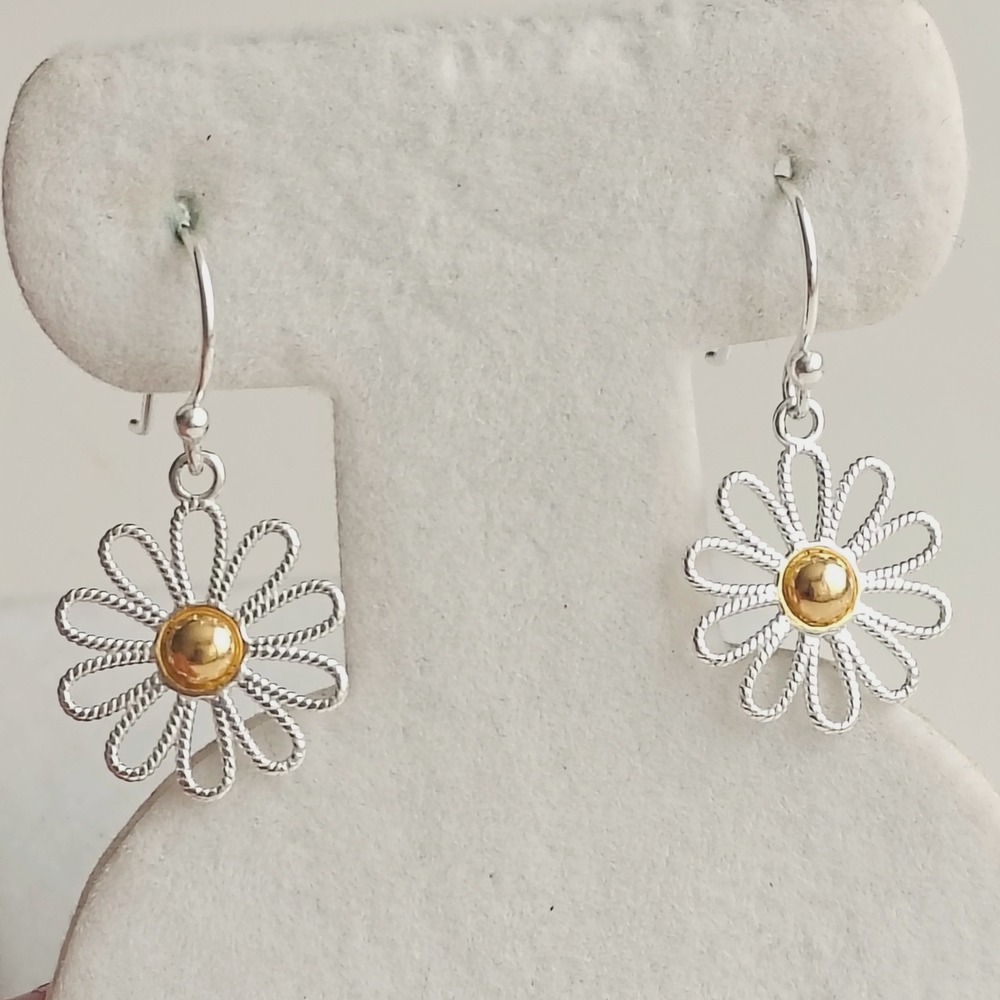 Primrose Daisy Drop Earrings Sunflower Silver Gold 18kt Over 925 Sterling Dangle